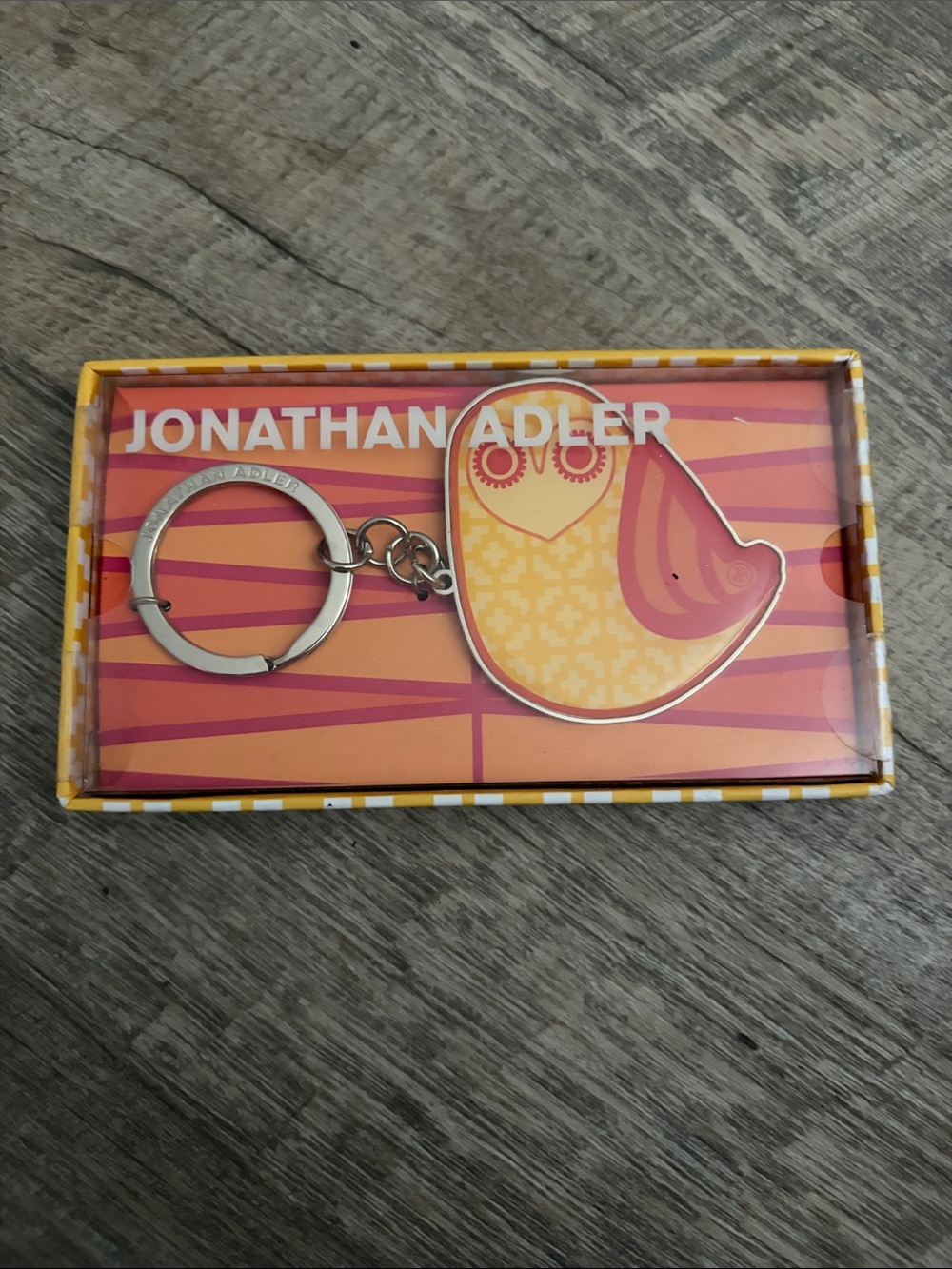 Jonathan Adler Pink and Yellow Owl Key Ring